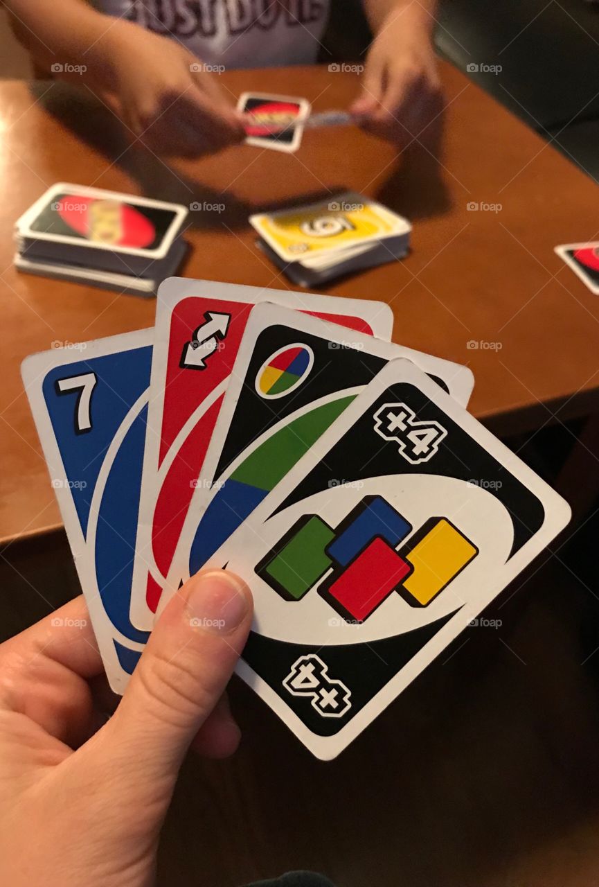 Playing a game of cards with the family