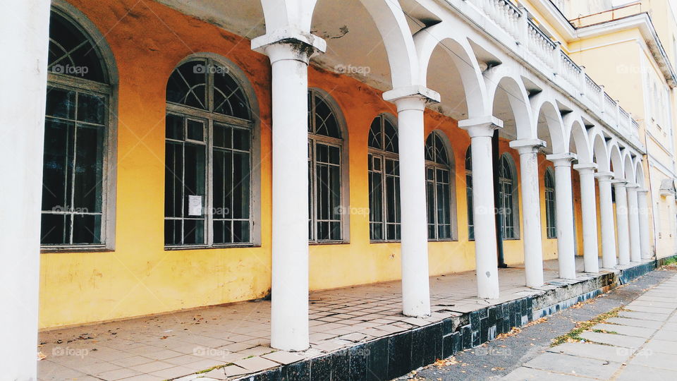 the old modern architecture building in the city of Kiev