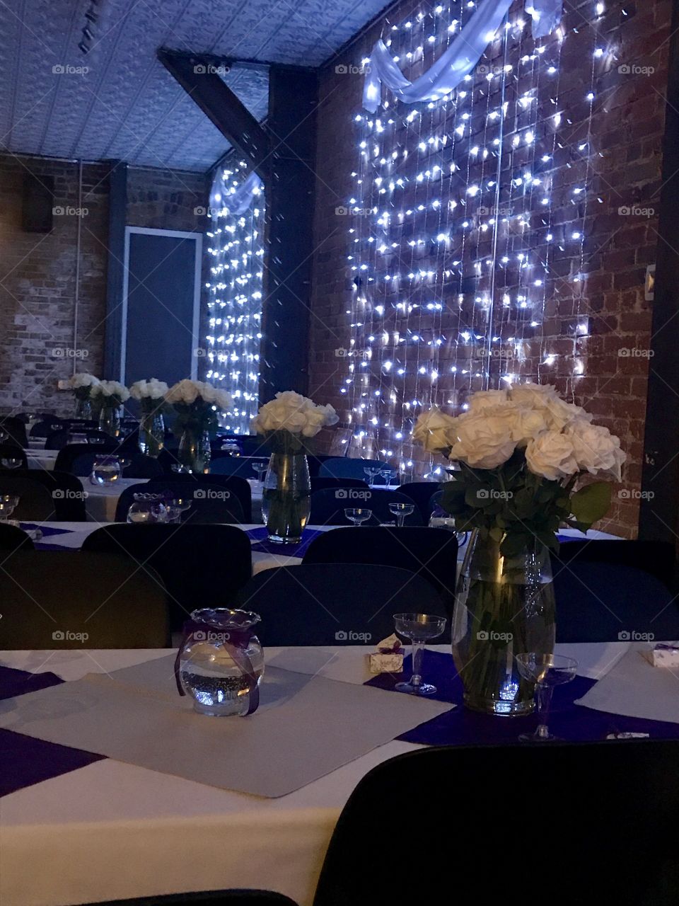 Wedding reception sparkly white lights 
