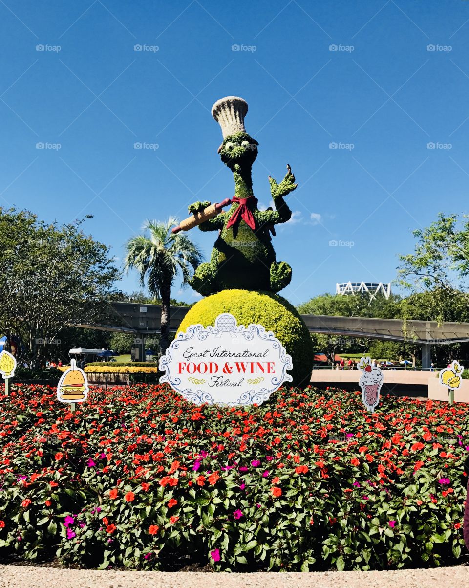 Topiary at Walt Disney World Resort in Epcot for the 2018 International Food and Wine Festival. 