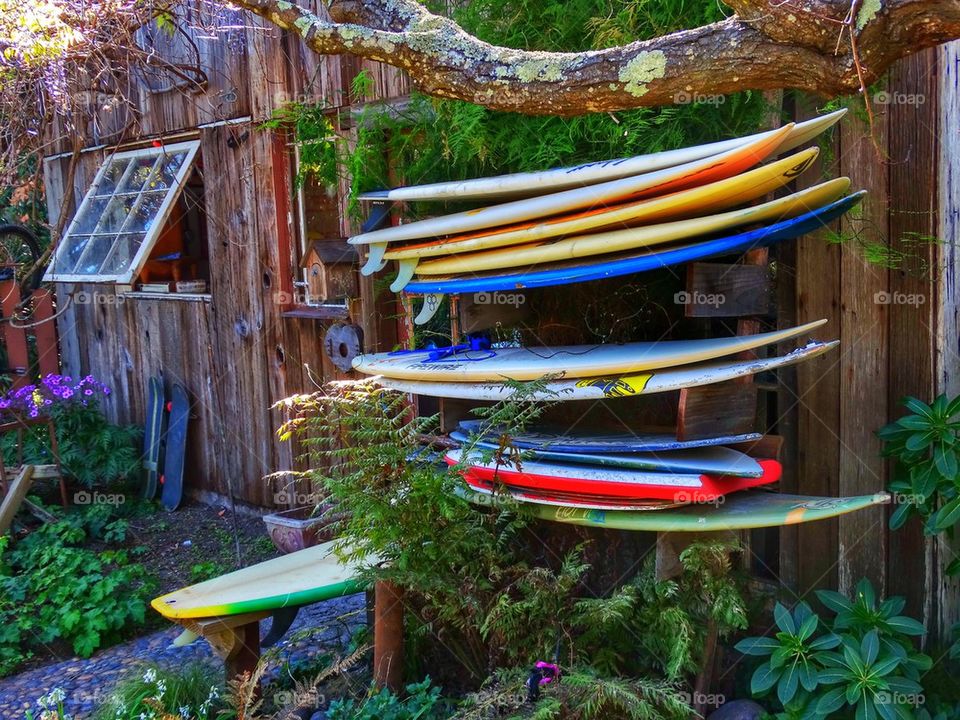 Surfboards At A California Beach House
