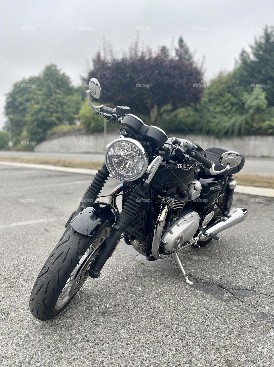 Black motorbike outside 