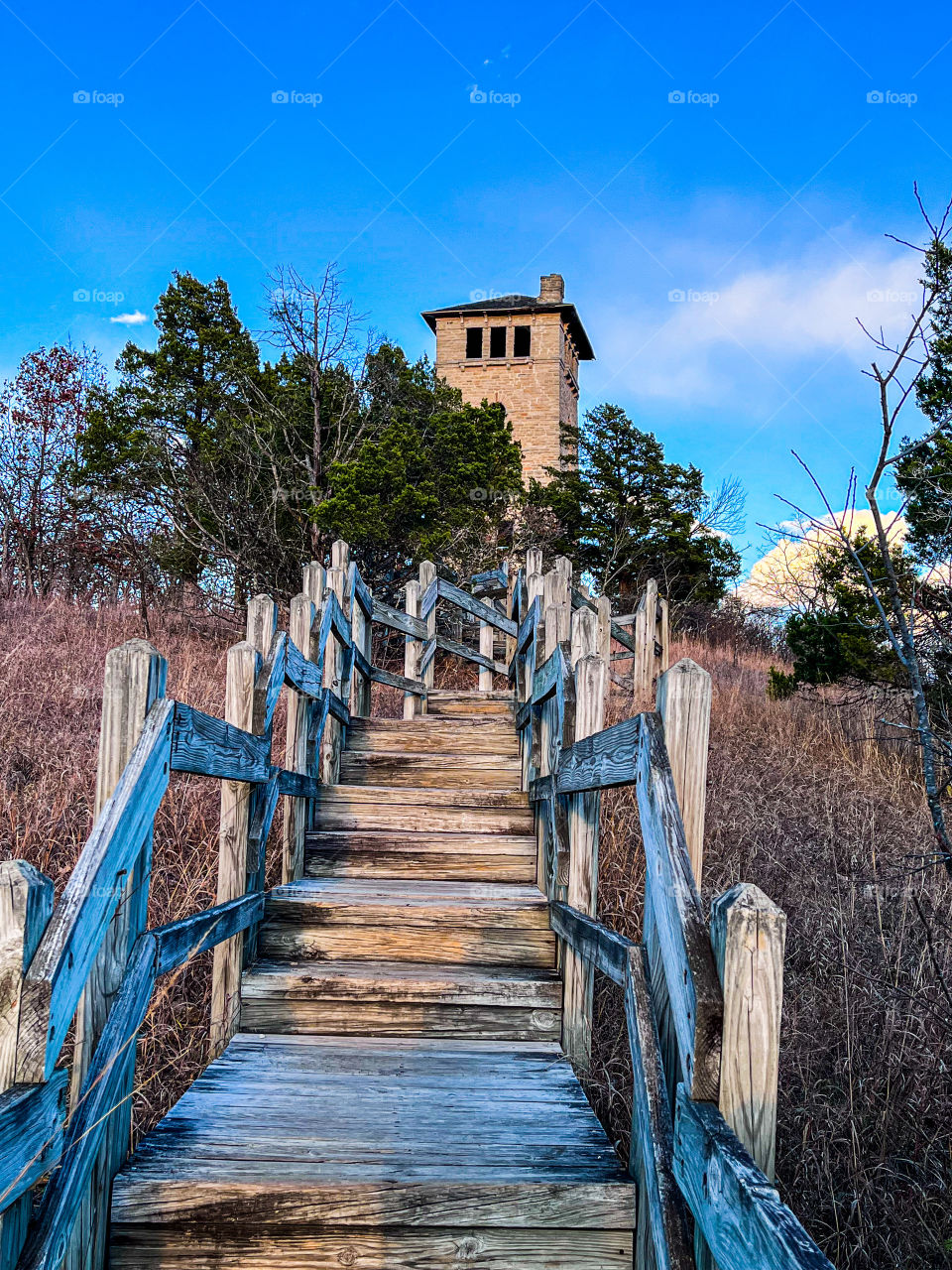 This is an old water tower in Missouri’s Ha Ha Tonka State Park. It’s sadly been vandalized and burned but still a unique landmark in the park.