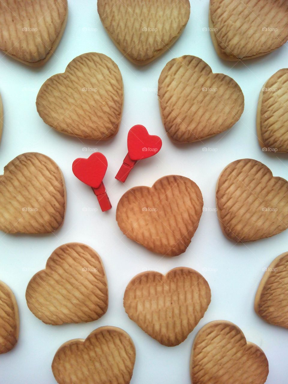 cookies hearts and red wooden hearts