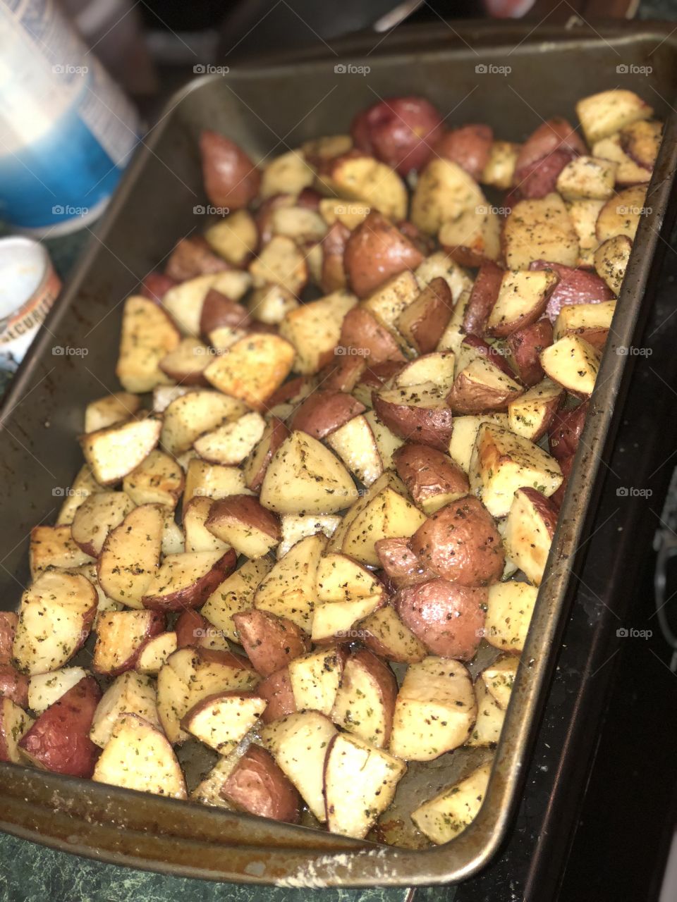 Oven roasted Mediterranean style potatoes for dinner 