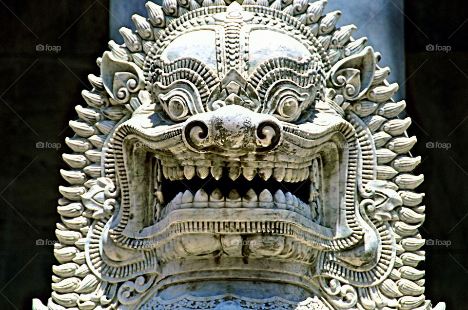 Stone lion in temple