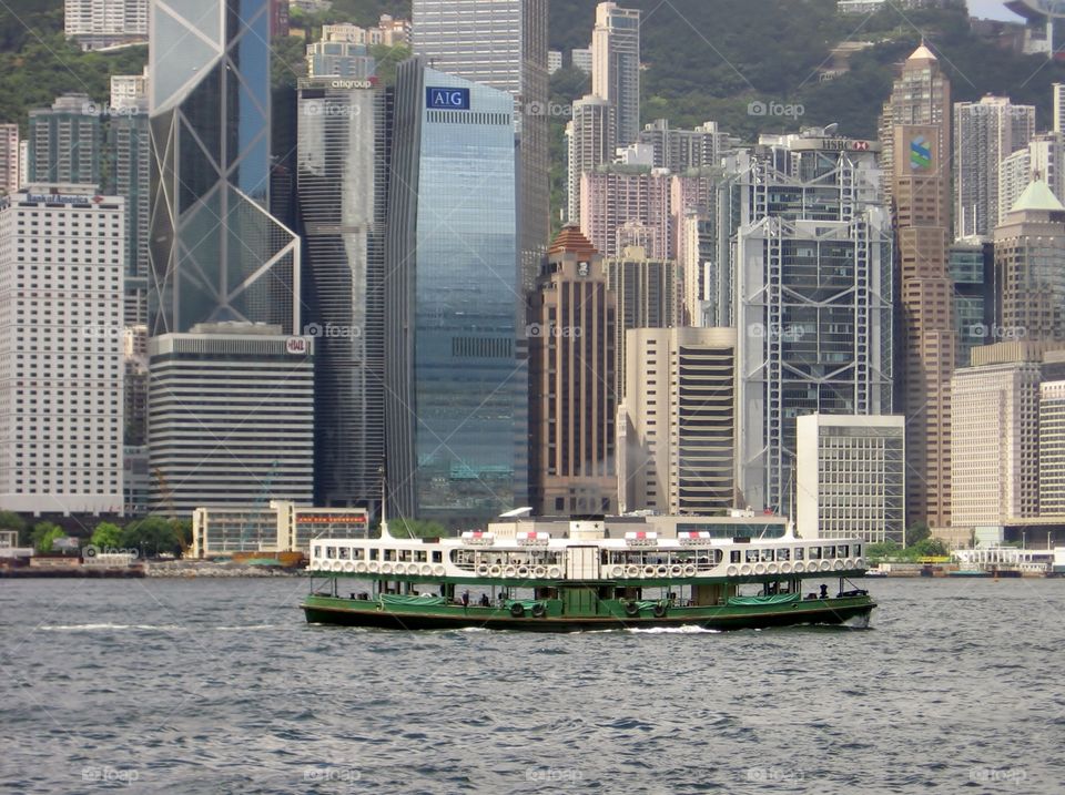 Hong Kong Island View. Star Ferry in the Foreground