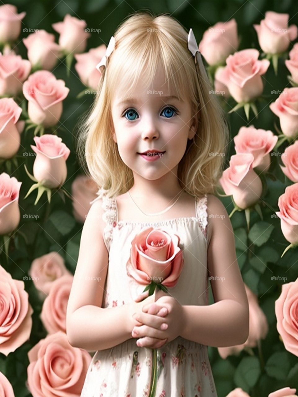 A beautiful blonde girl holding a rose