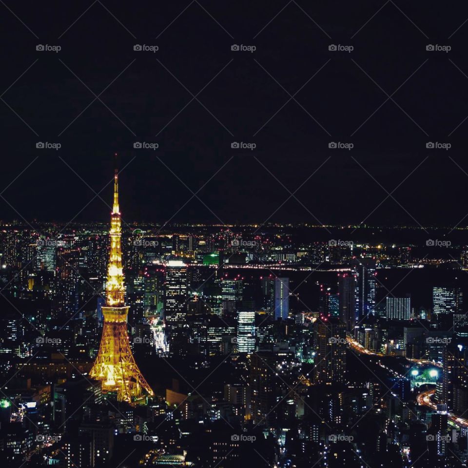 Tokyo by night . Japan's capital, Tokyo is stunning by night with Tokyo tower and other tall buildings dominating the skyline 