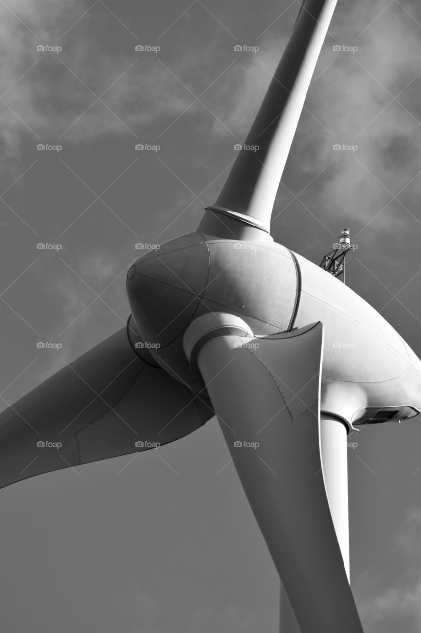wind turbine in close up in black and white
