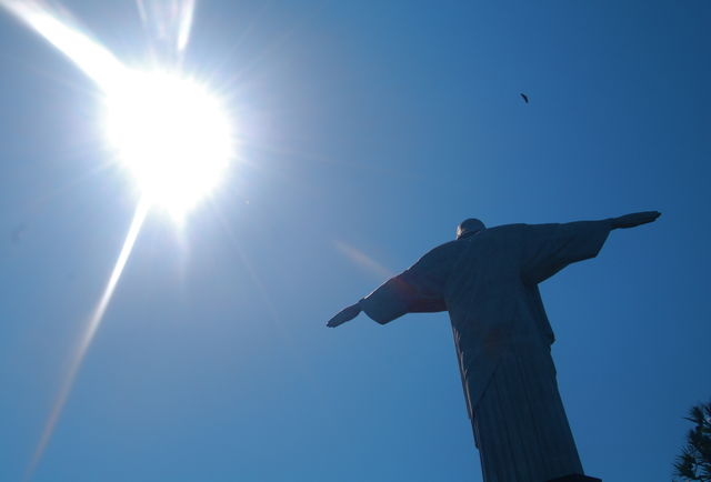 Cristo Redentor. an icon of Brazil and Rio, the Cristo Redentor shown here with the sun is the largest Art Deco statue in the world