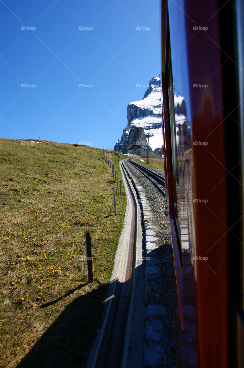 snow grass mountain train by rosaip