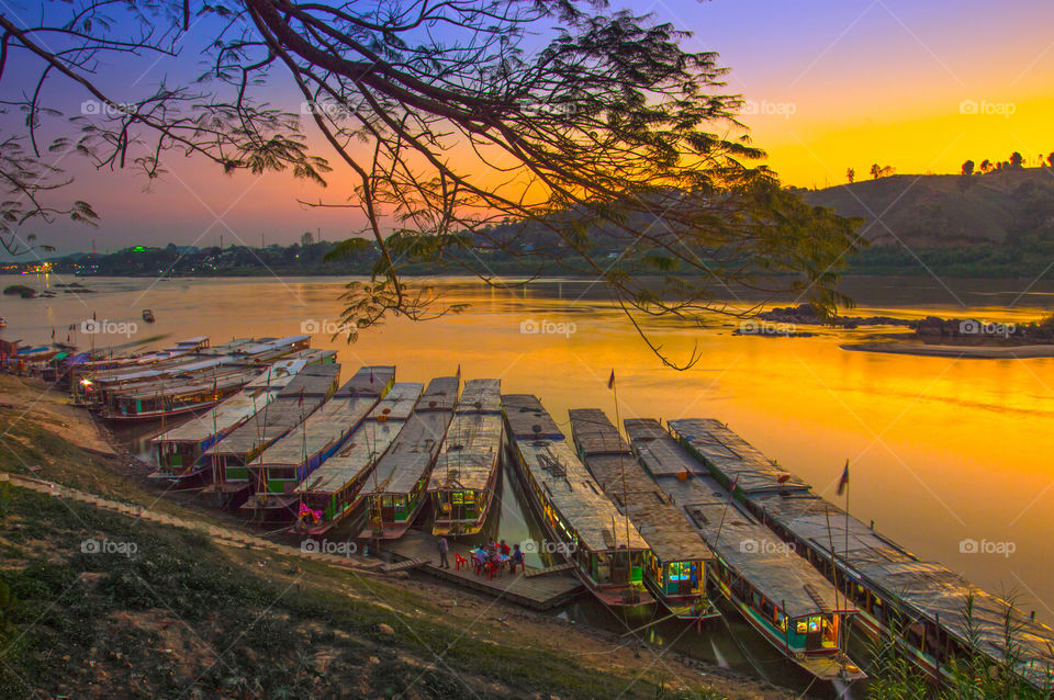 Passenger boats in the Mekong River, Houay Xay, Borkeo Province, Laos