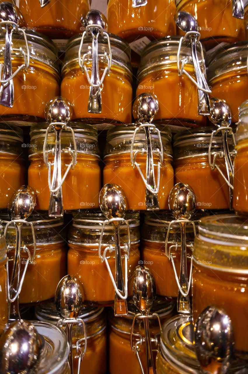 Jars of caramel sauce