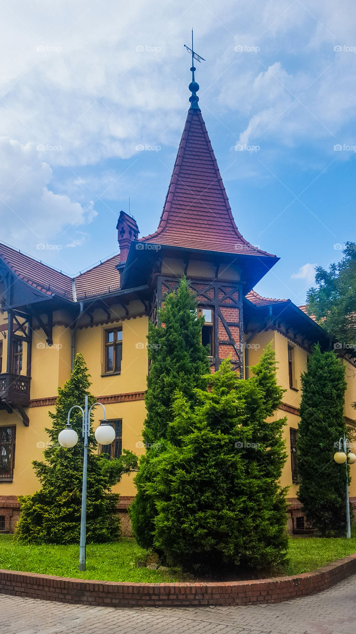 Old tenement house with half-timbered wall