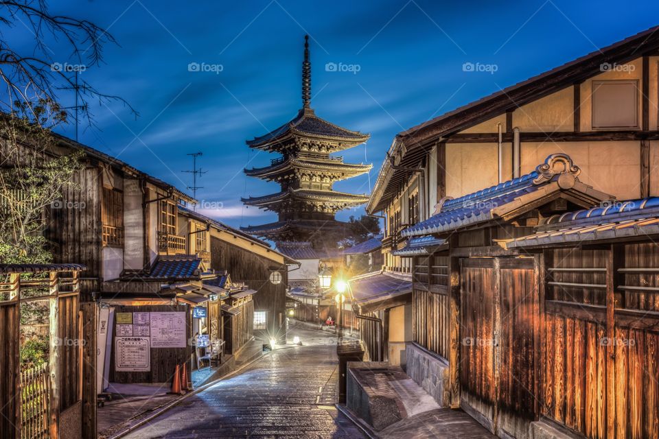 Hokan shrine in the majestic blue hour, Kyoto, Japan 