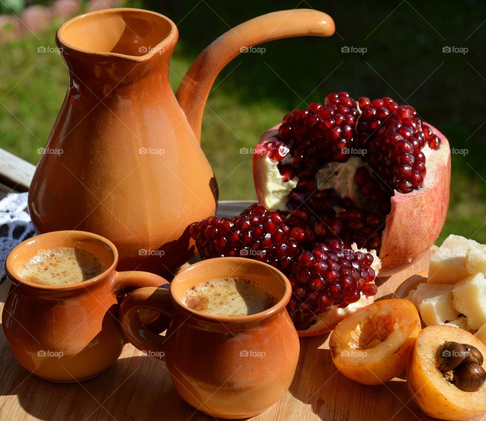 High angle view of breakfast on table