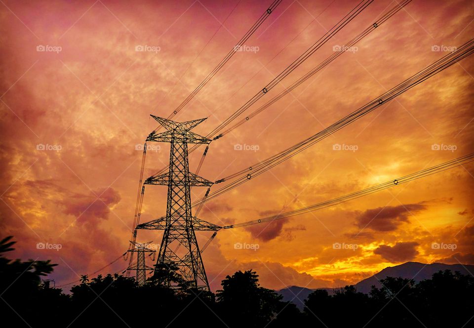 Power transmission line - twilight sky