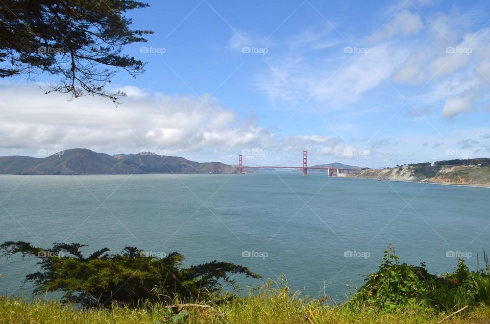 Views of Golden Gate bridge from Lands End lookout in San Francisco, California. 