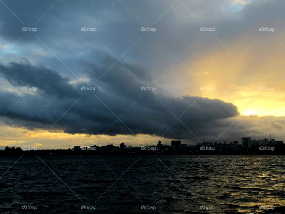 sky at sunset in November autumn, Russia, Voronezh city, river