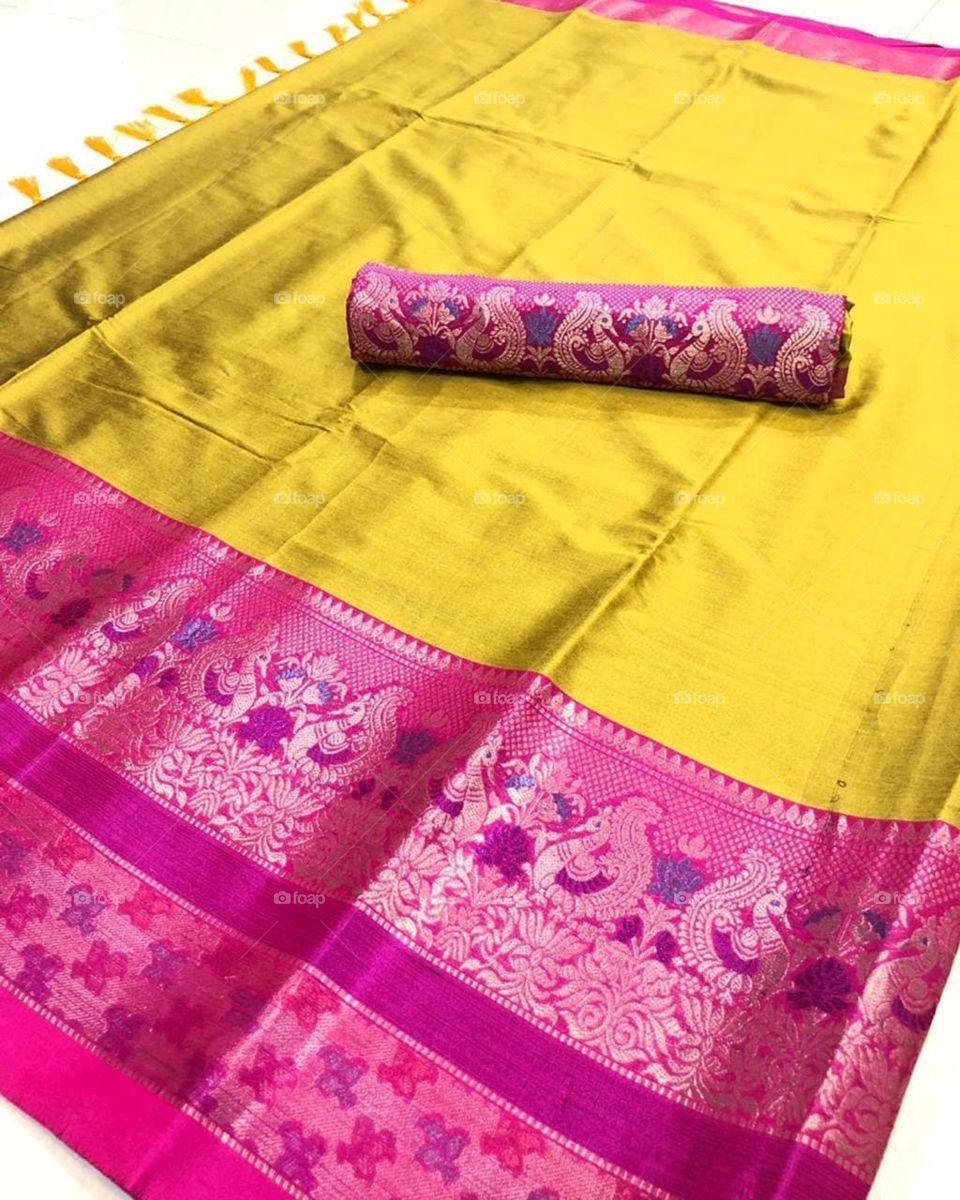 yellow banarasi fabric