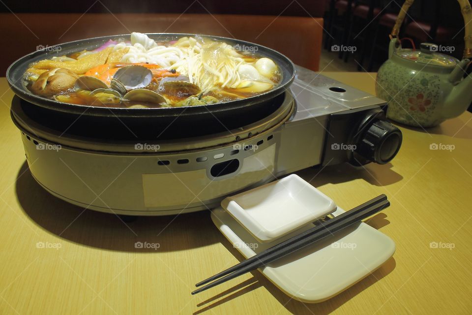 Seafood ragout in a pan