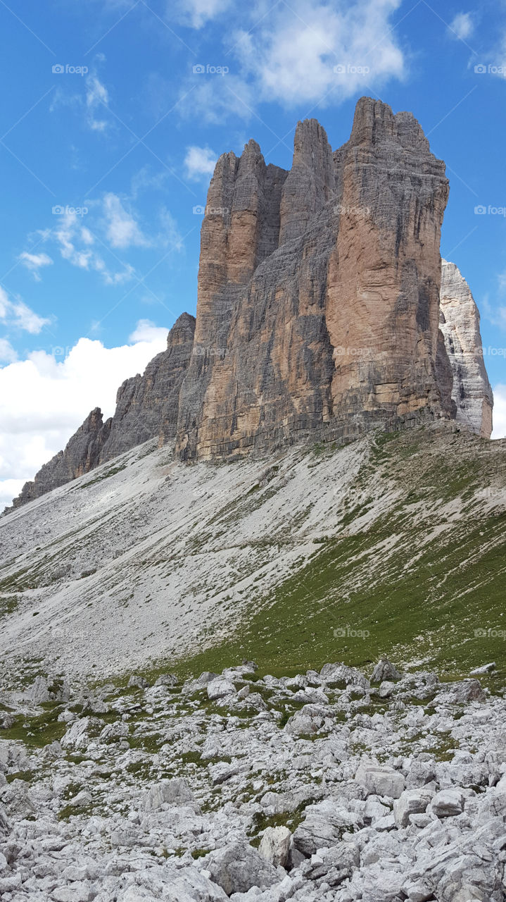 Hiking trail in the mountains, high mountain peaks 