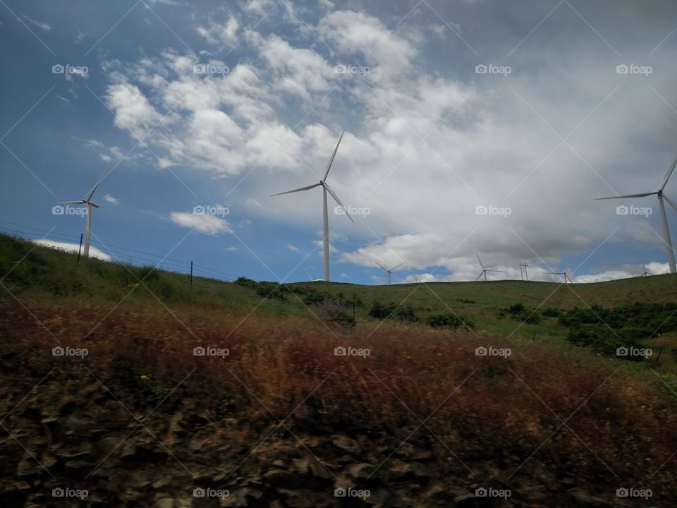 Front wind turbines.