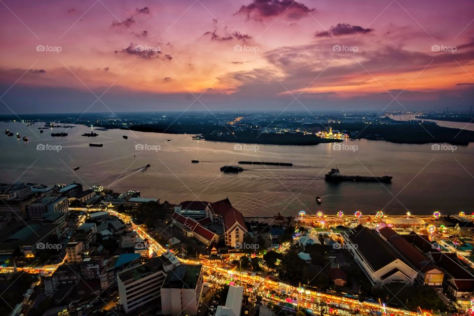 Night shot around Pak Nam Samut Prakan province, Thailand 