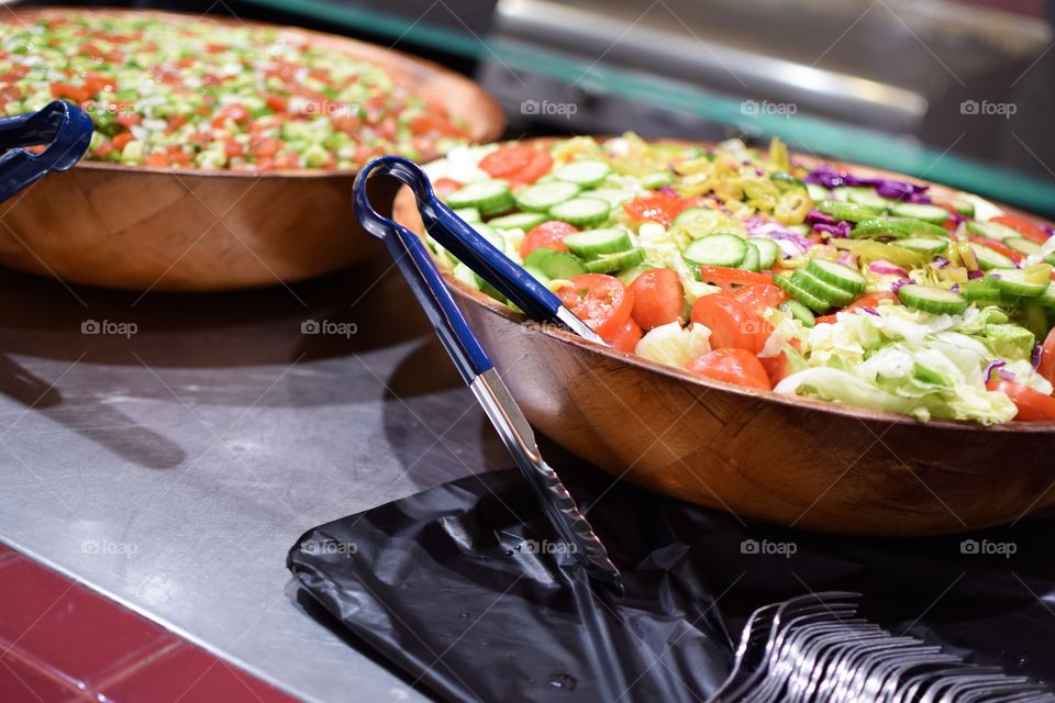 Fresh salad and salsa buffet style 