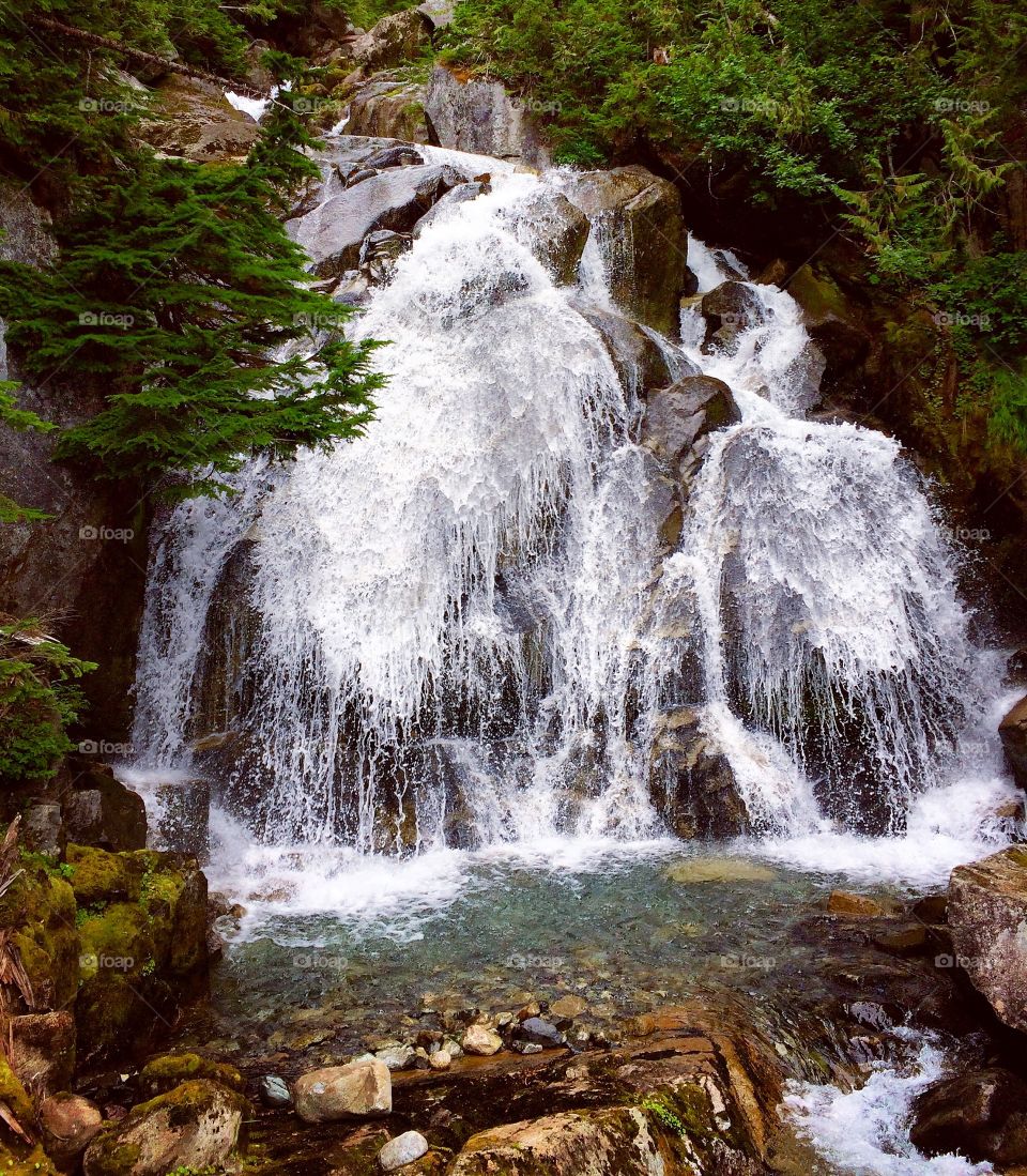 A beautiful waterfall spotted along the trail as we hiked towards Rainbow Glacier near Whistler, BC
