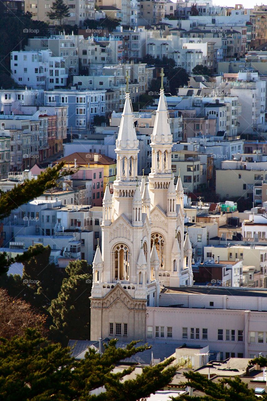 Cityscape with a church 