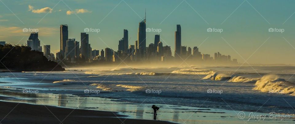 View of Surfers Paradise from Burleigh Heads, Gold Coast, Queensland. 