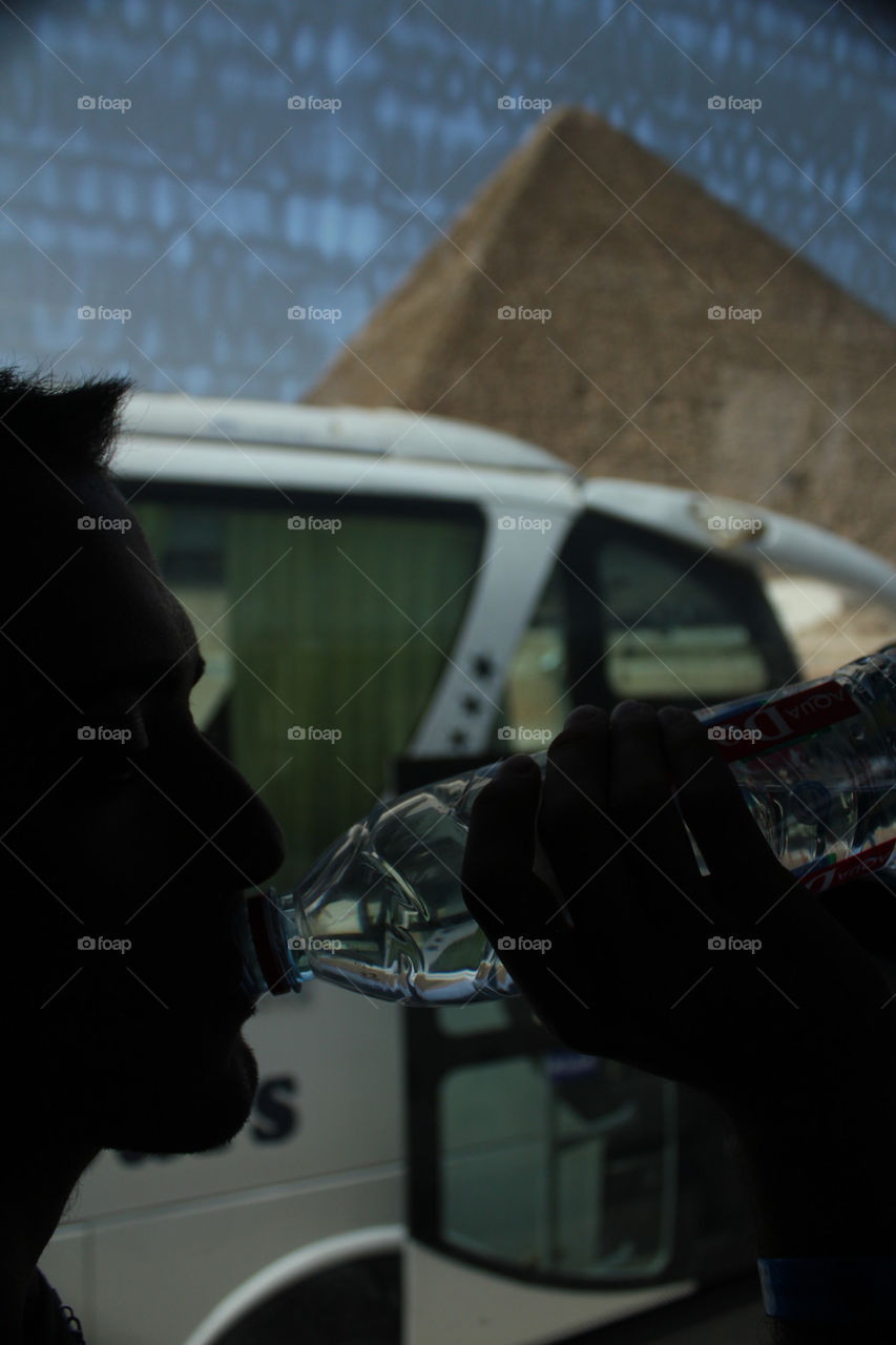 Drinking water in Cairo tour bus