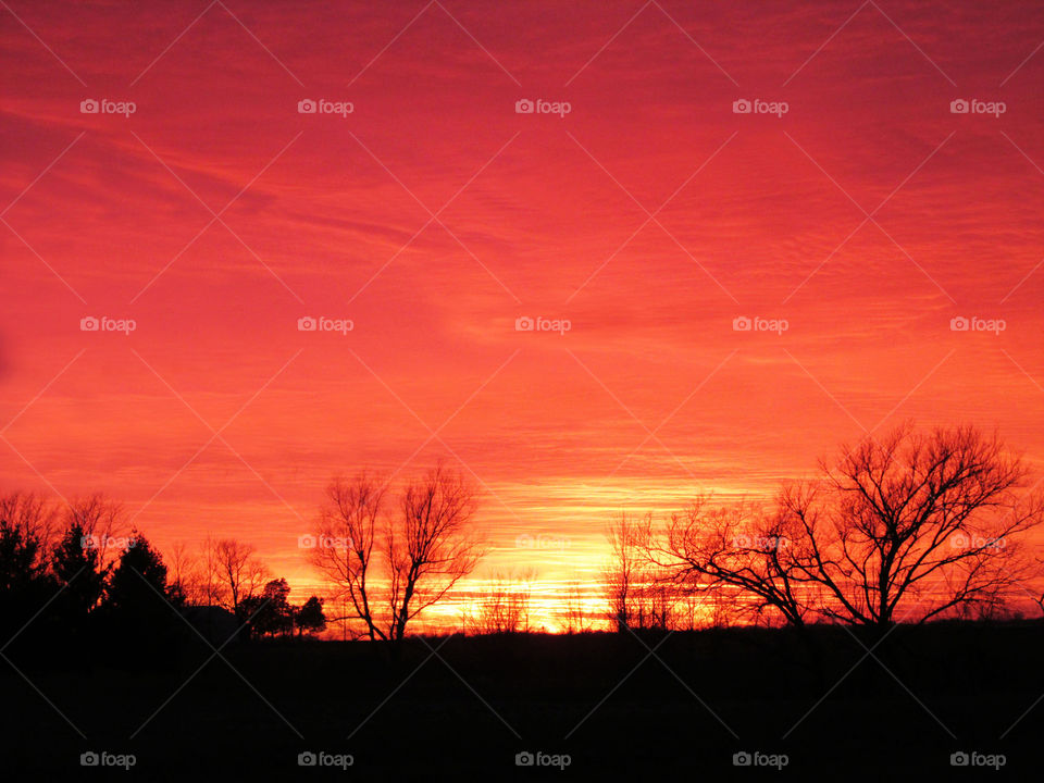 Spectacular orange sky at sunset