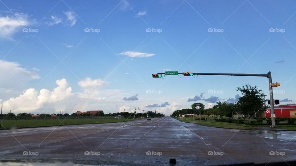 Rainbow above an intersection in Texas.