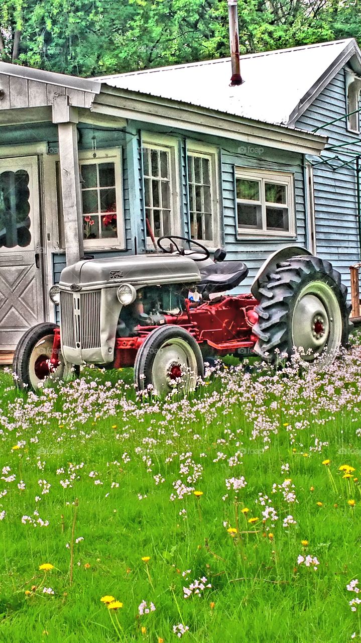 old farmhouse tractor