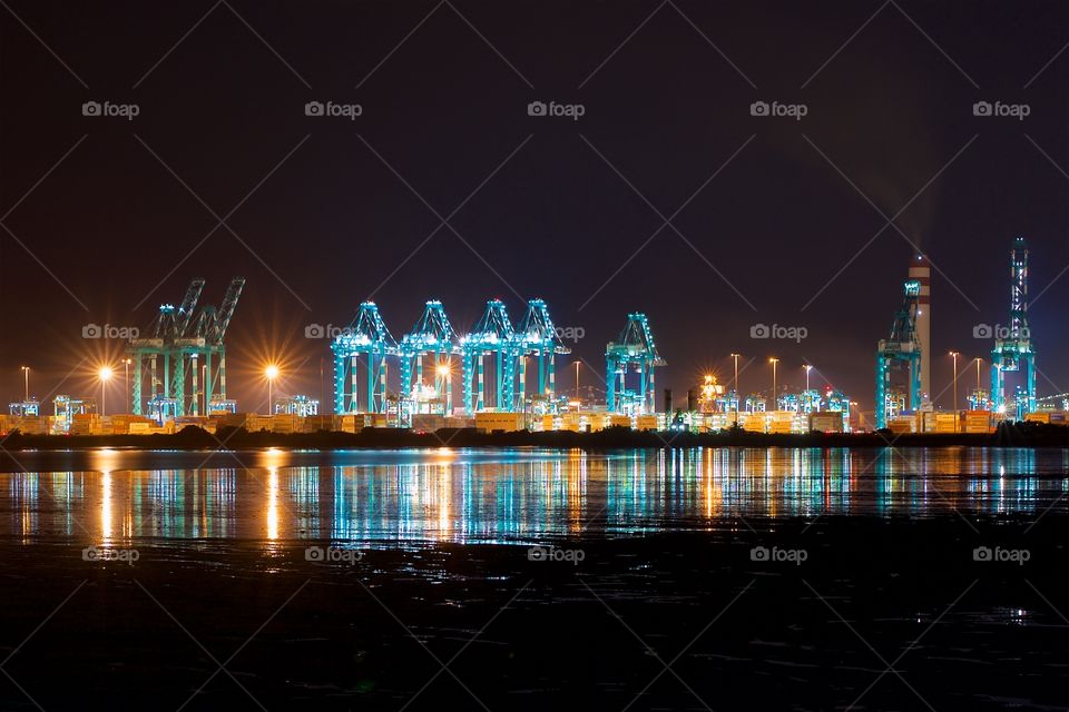 Night view of Tanjung Pelepas Port, Johor, Malaysia