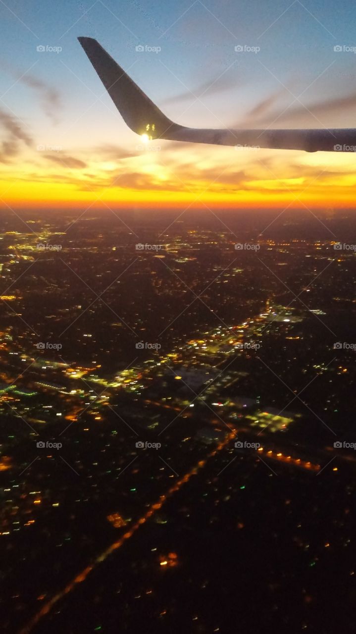 Aerial view of a sunrise over San Antonio, TX.