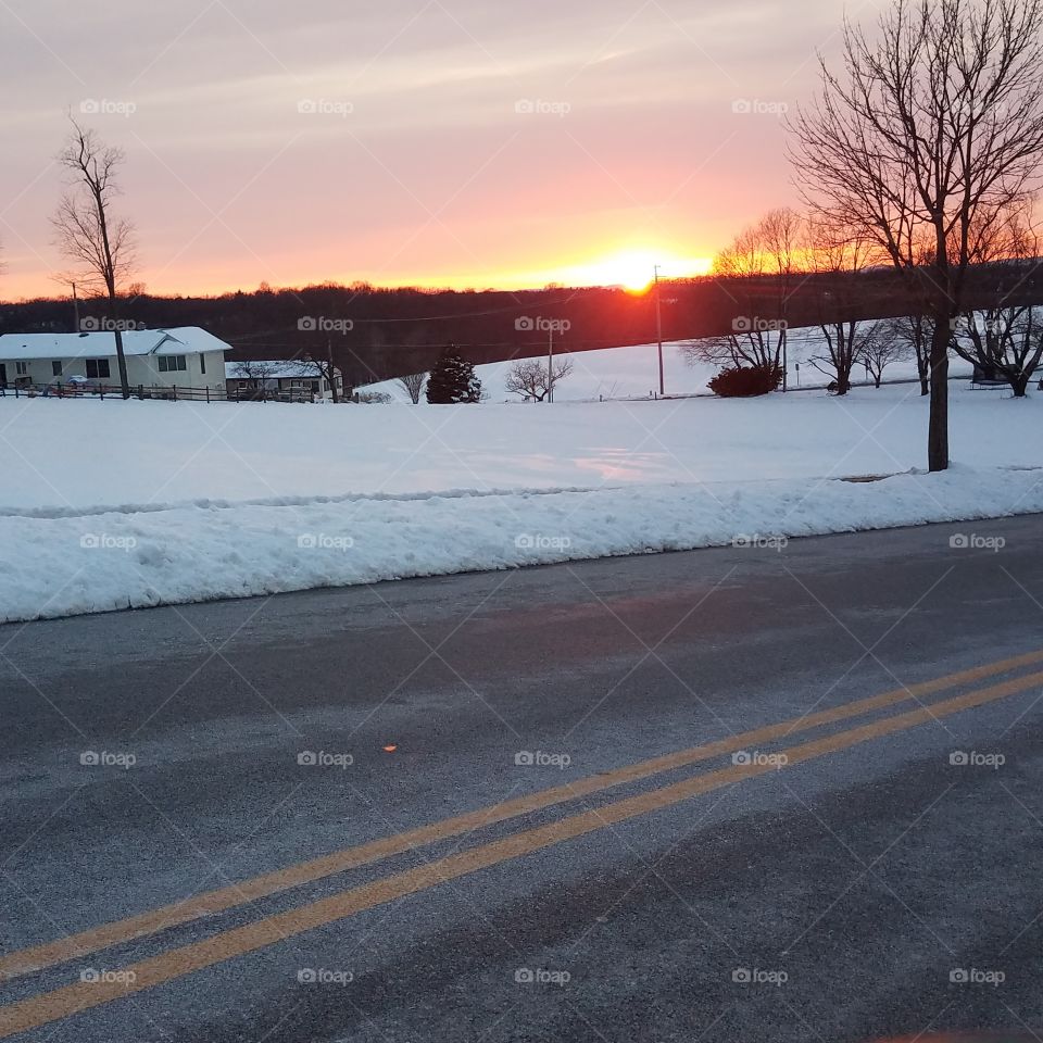 snowy sunset