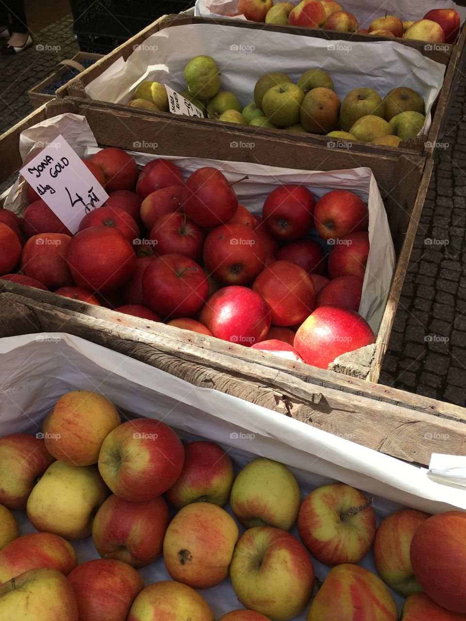 Crates of apples at market in Poland