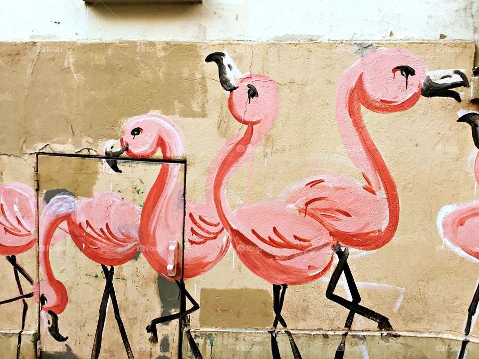 Flamingos - Visual Art that can be found on the street. Graffiti art/Visual S synonymous with public art as it encompasses a variety of m sculpture, and stained glass, railroad tracks, bridges and rocks