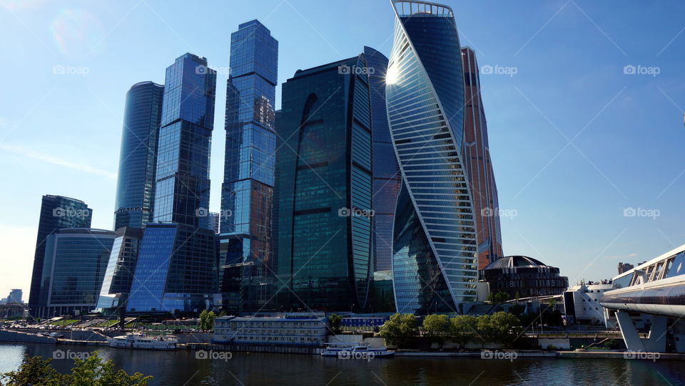 Towers of business center Moscow City at the Moscow river