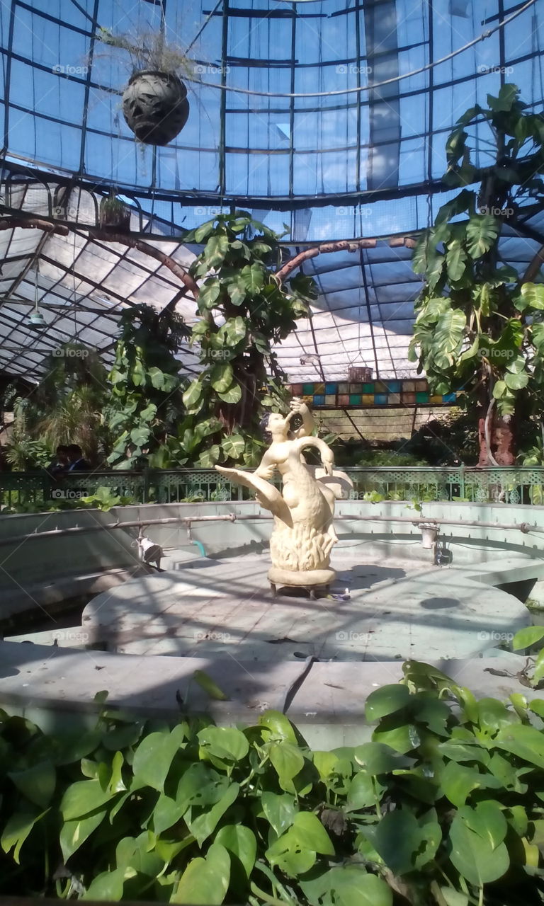 Sculpture of a woman with swan at park