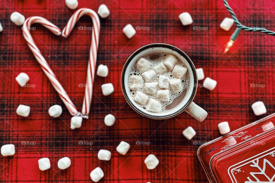 Hot cocoa with peppermint candy cane heart, peppermint hot cocoa, marshmallows and hot chocolate, love cocoa, hearts and hot chocolate favorite warm drink 