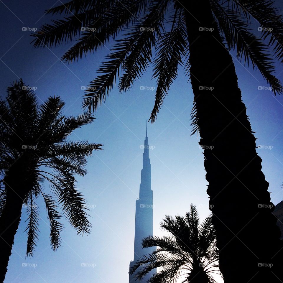 Low angle view of silhouetted Burj Khalifa