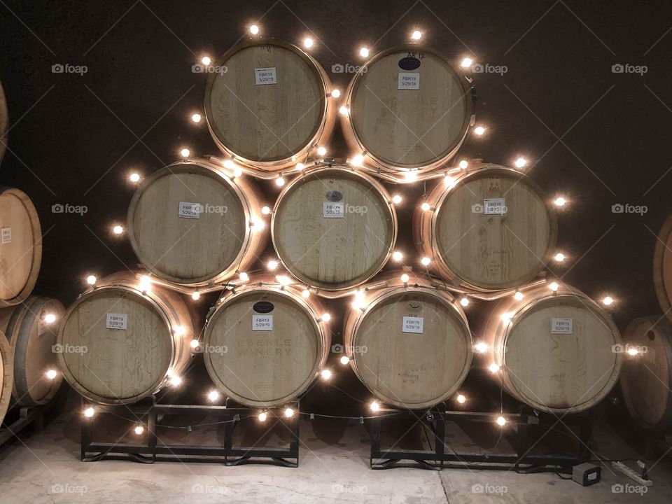 At a winery cave tour in Paso Robles, CA. This picture was taken at an events center in the cave where oaks barrels are kept for making wine 