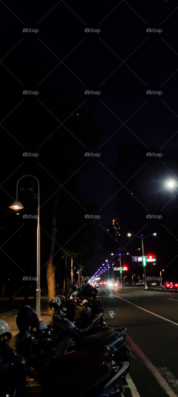 Streets, roads and lamps in the night