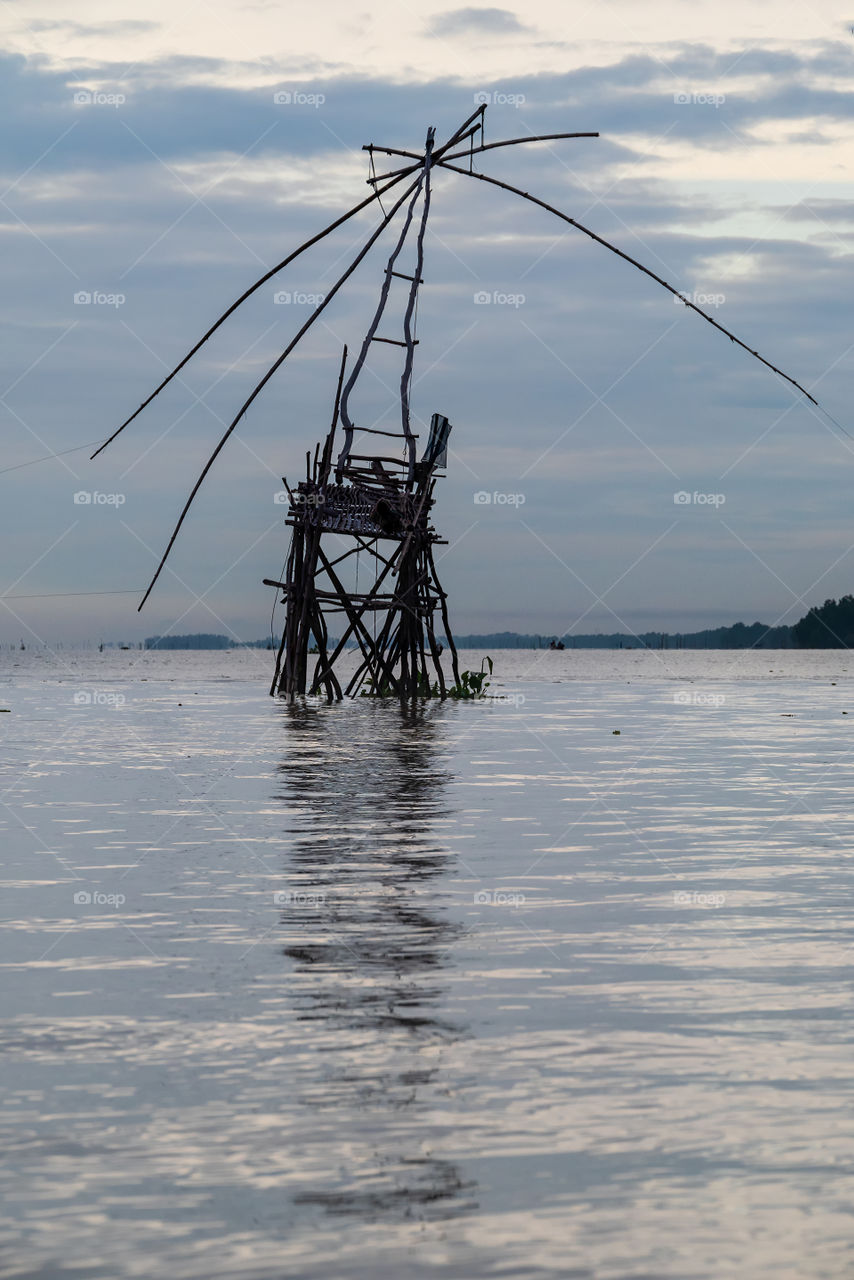 Beautiful big fish trap and fisherman local life style in the sourthern of Thailand