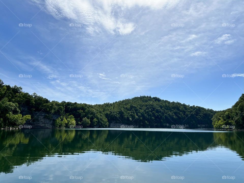 View of Kentucky mountains from the lake